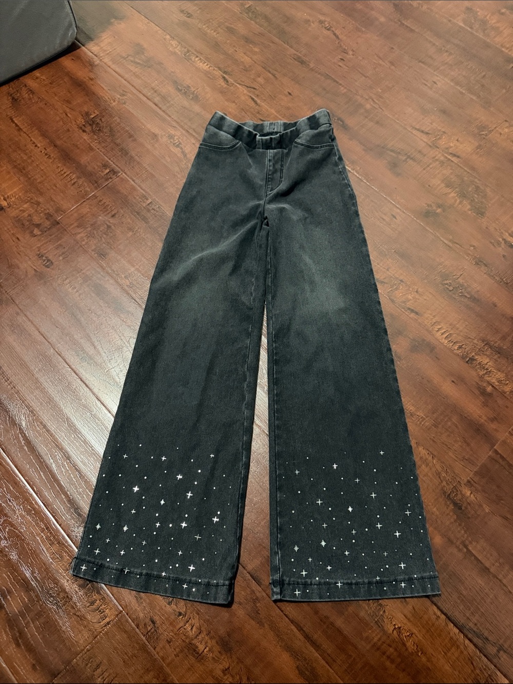 Black Wide-Leg Jeans with Star Print